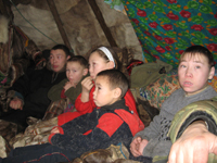 Children at the first teepee